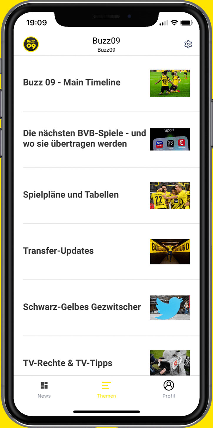 Buzz09 App auf dem Smartphone - Übersicht